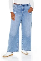 Plus Distressed Mid-Rise Straight Jeans