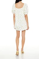 Floral Print Puff-Sleeve Mini Dress