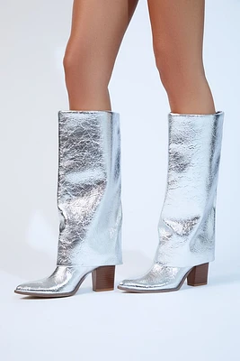 Metallic Knee-High Overlay Boots