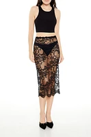 Sheer Lace Scalloped Midi Skirt