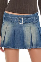 Pleated Denim Mini Skirt