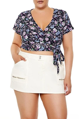 Plus Floral Wrap Crop Top