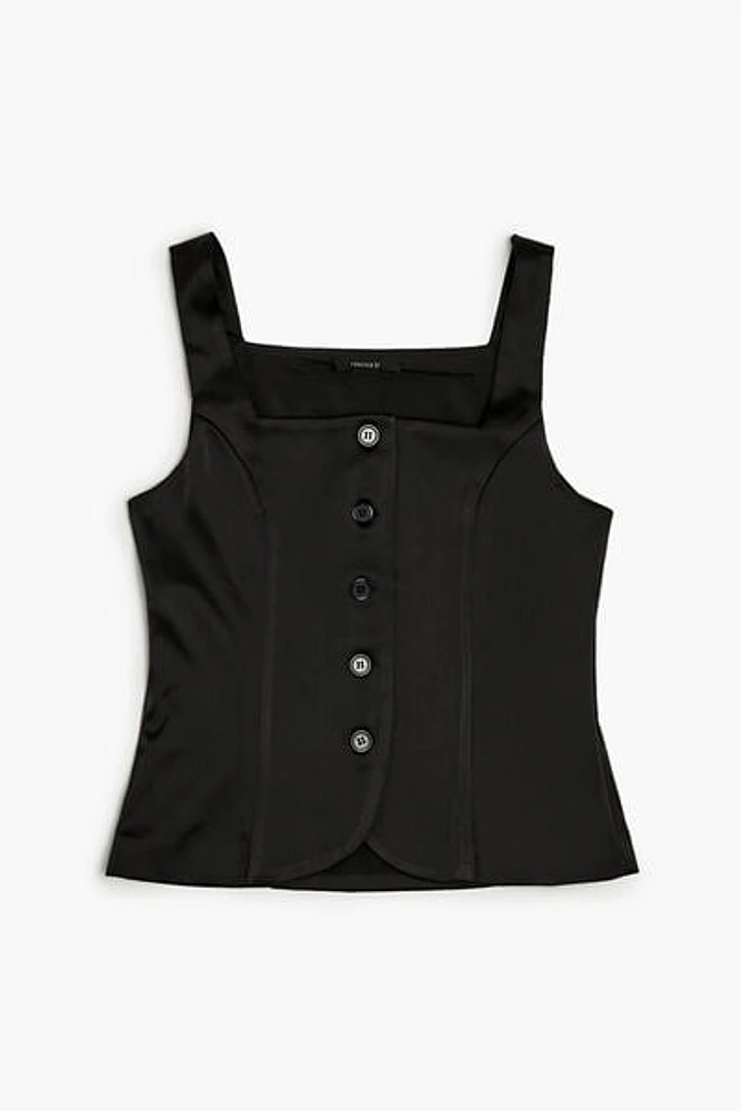 Satin Button-Front Tank Top