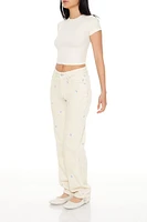 Embroidered Mushroom Corduroy Pants