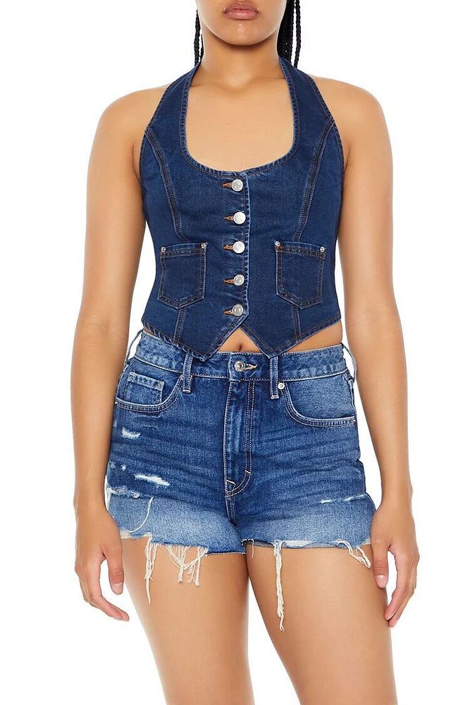 Denim Halter Crop Top