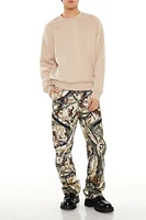 Leaf Print Slim-Fit Pants