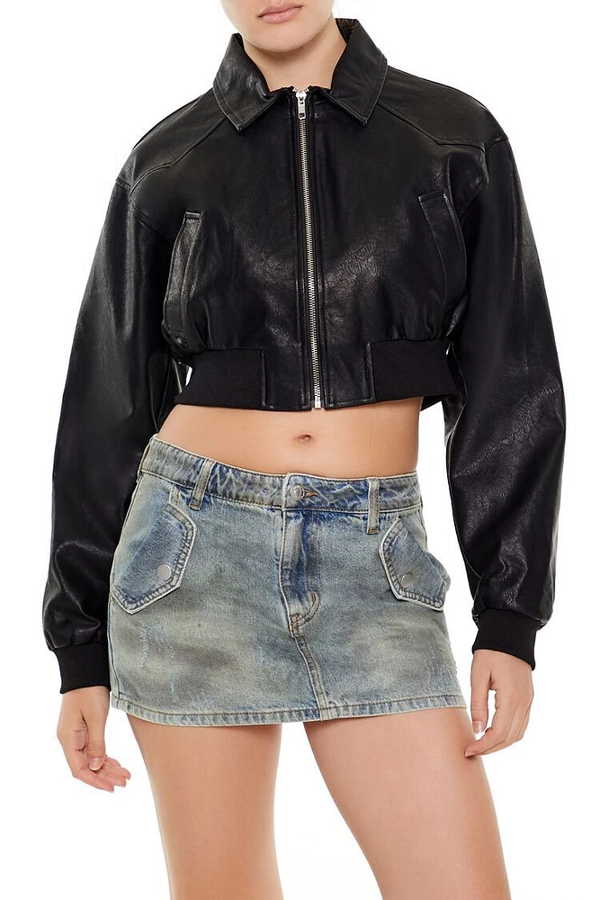 Faux Leather Cropped Jacket