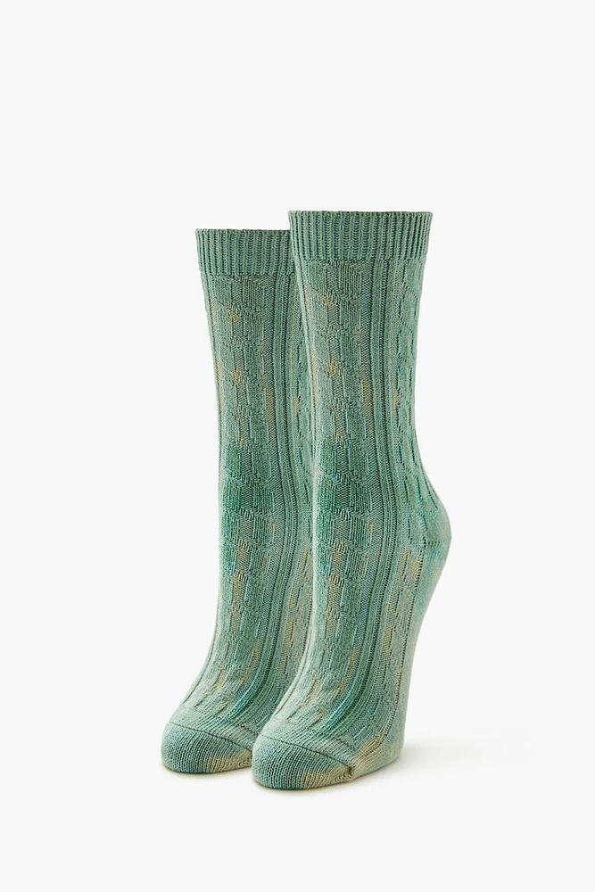 Tie Dye Cable Knit Crew Socks