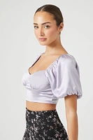 Satin Puff-Sleeve Crop Top