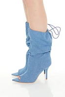 Open-Toe Denim Stiletto Booties