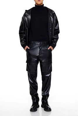 Slim-Fit Faux Leather Cargo Pants