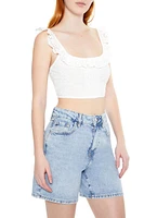 Eyelet Ruffle-Trim Crop Top