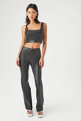 Faux Leather High-Rise Flare Pants