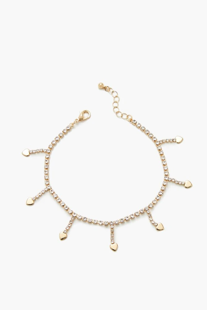 Rhinestone Heart Charm Anklet