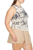 Plus Newspaper Print Tank Top