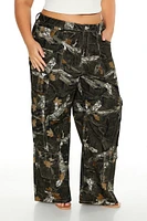 Plus Camo Leaf Print Cargo Pants