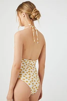 Floral Print Halter One-Piece Swimsuit