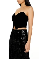 Notched Velvet Tube Crop Top