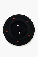 Lipstick Kiss Embroidered Beret