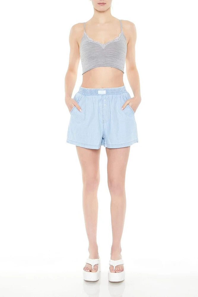 High-Rise Boxer Denim Shorts