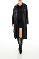 Faux Leather Notched Trench Coat