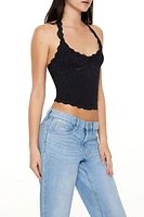 Cropped Lace-Trim Halter Top