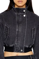 Cropped Denim Bomber Jacket