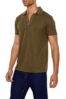 Ribbed Knit V-Neck Polo Shirt