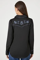 Floral Embroidered Satin Shirt