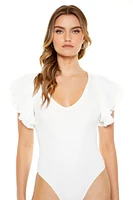 Ribbed Ruffle-Sleeve Bodysuit
