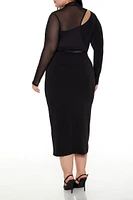 Plus Mesh Long-Sleeve Midi Dress