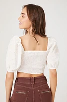 Smocked Floral Eyelet Crop Top