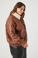 Plus Faux Leather Bomber Jacket