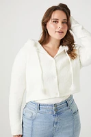 Plus Fuzzy Hooded Button-Up Sweater