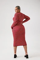 Plus Striped Lace-Up Sweater Dress