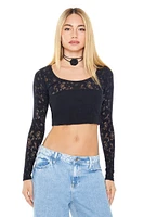 Lace Long-Sleeve Crop Top