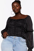 Plus Striped Peasant-Sleeve Top