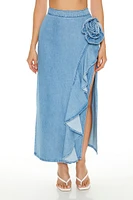 Denim Rosette Maxi Skirt