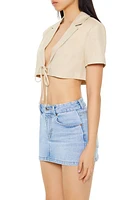 Notched Tie-Front Crop Top
