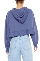 Cropped Ruffle-Hem Hoodie