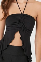 Ruched Split-Hem Halter Top