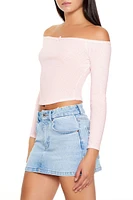 Pointelle Off-the-Shoulder Crop Top