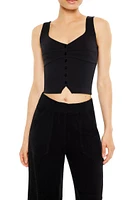 Ponte Knit Button-Front Crop Top