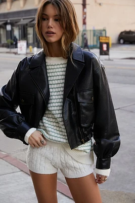 Faux Leather Bomber Jacket