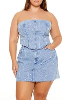 Plus Rhinestone Denim Tube Top