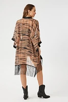 Chiffon Fringe Zebra Print Kimono