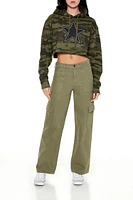 Camo Print Star Cropped Hoodie