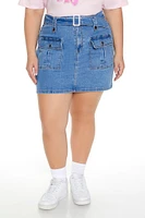 Plus Denim Cargo Mini Skirt