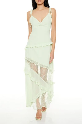 Lace-Trim Ruffle Maxi Dress