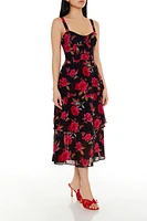 Tiered Rose Sweetheart Midi Dress